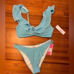 Lily Pulitzer Blue/White Ruffle Bikini